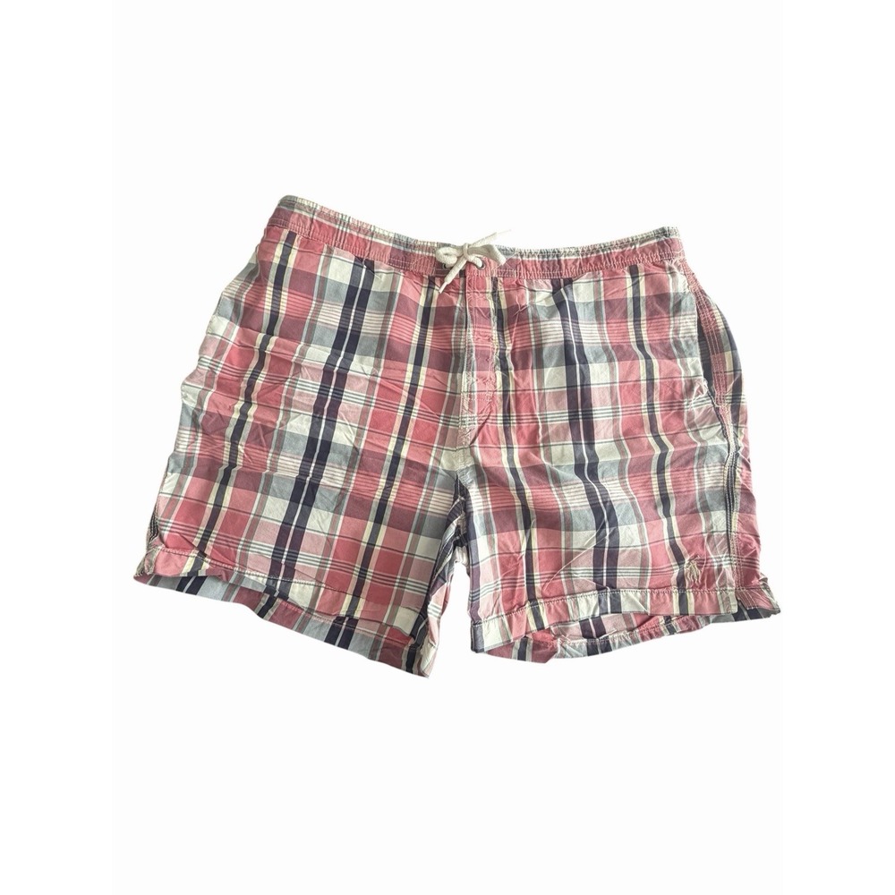 Vintage Polo Ralph Lauren Swim Shorts Mens XXL Pink Plaid Check Trunks #MMM14-3